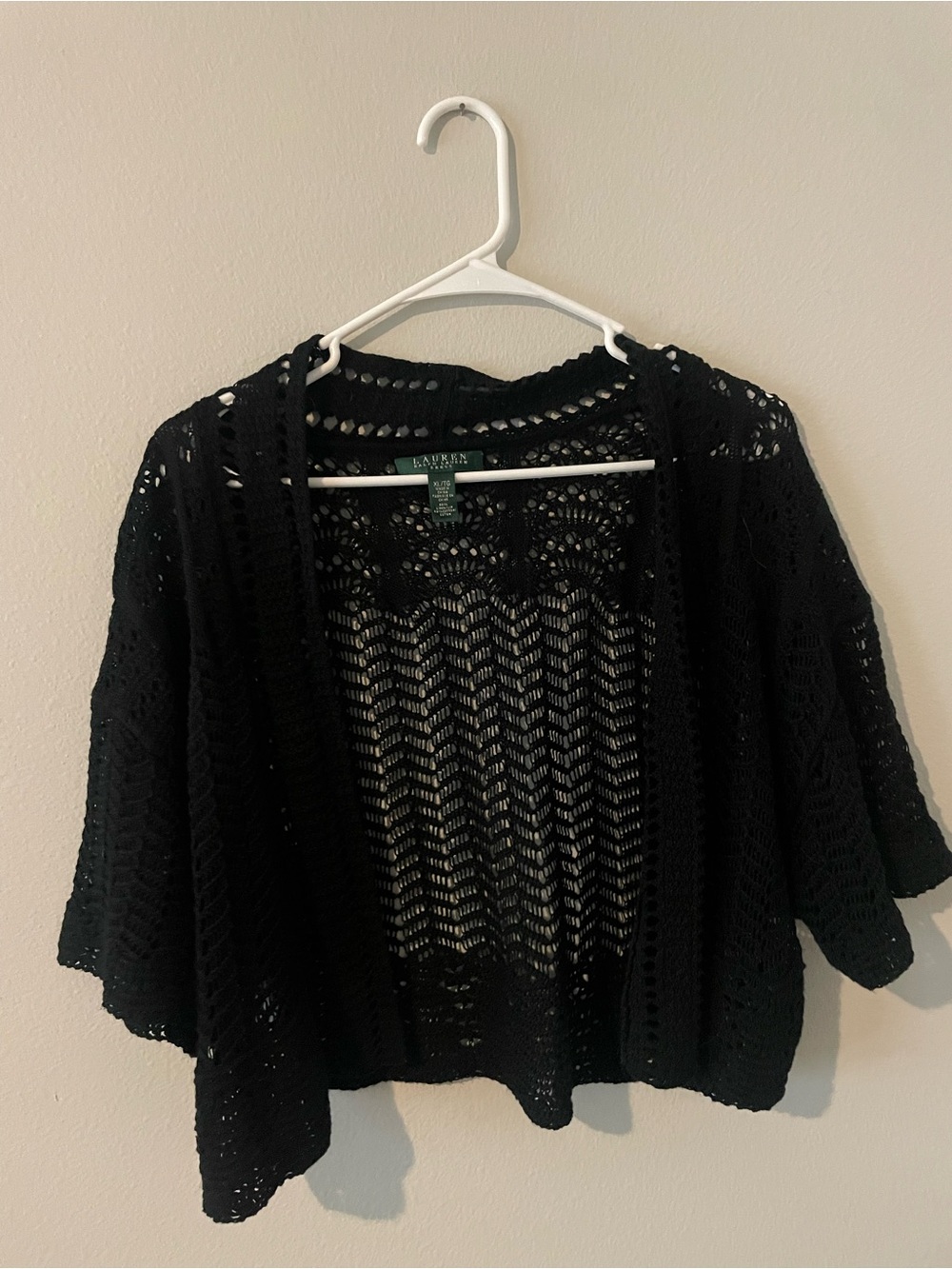 XL Linen/cotton Lauren Ralph Lauren Black Open-Knit Cropped Cardigan